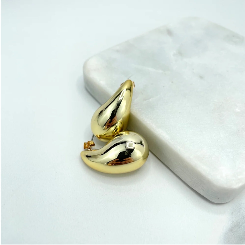 18K Gold Filled 31mm Chunky Dome Teardrop Drop Earrings