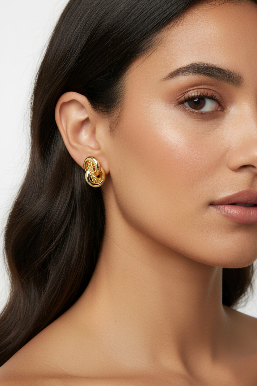 18k Gold Filled Twist Stud Earrings - Model Realistic