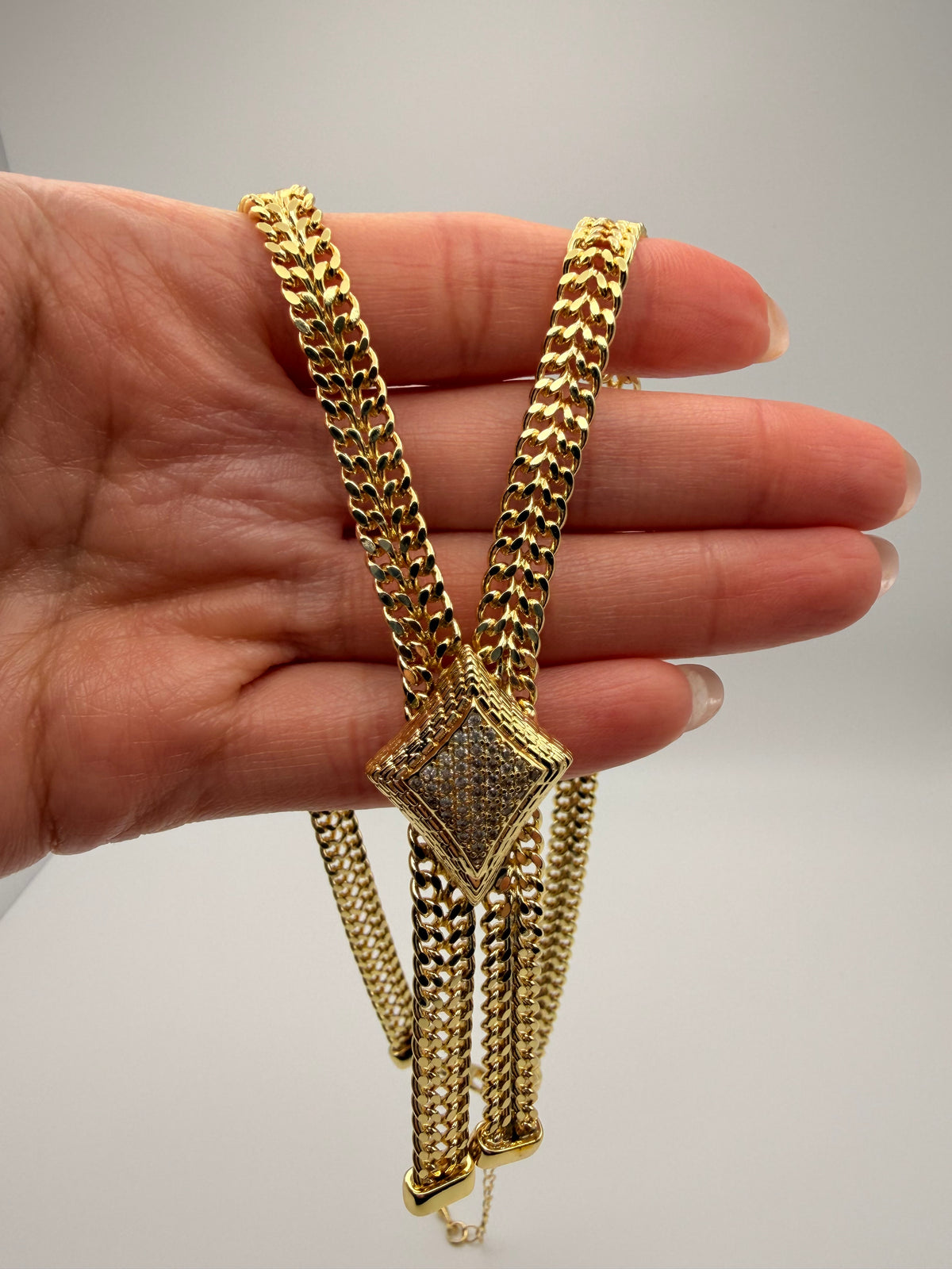 18K Gold Filled Diamond CZ & Double Chain Jewelry Set no
