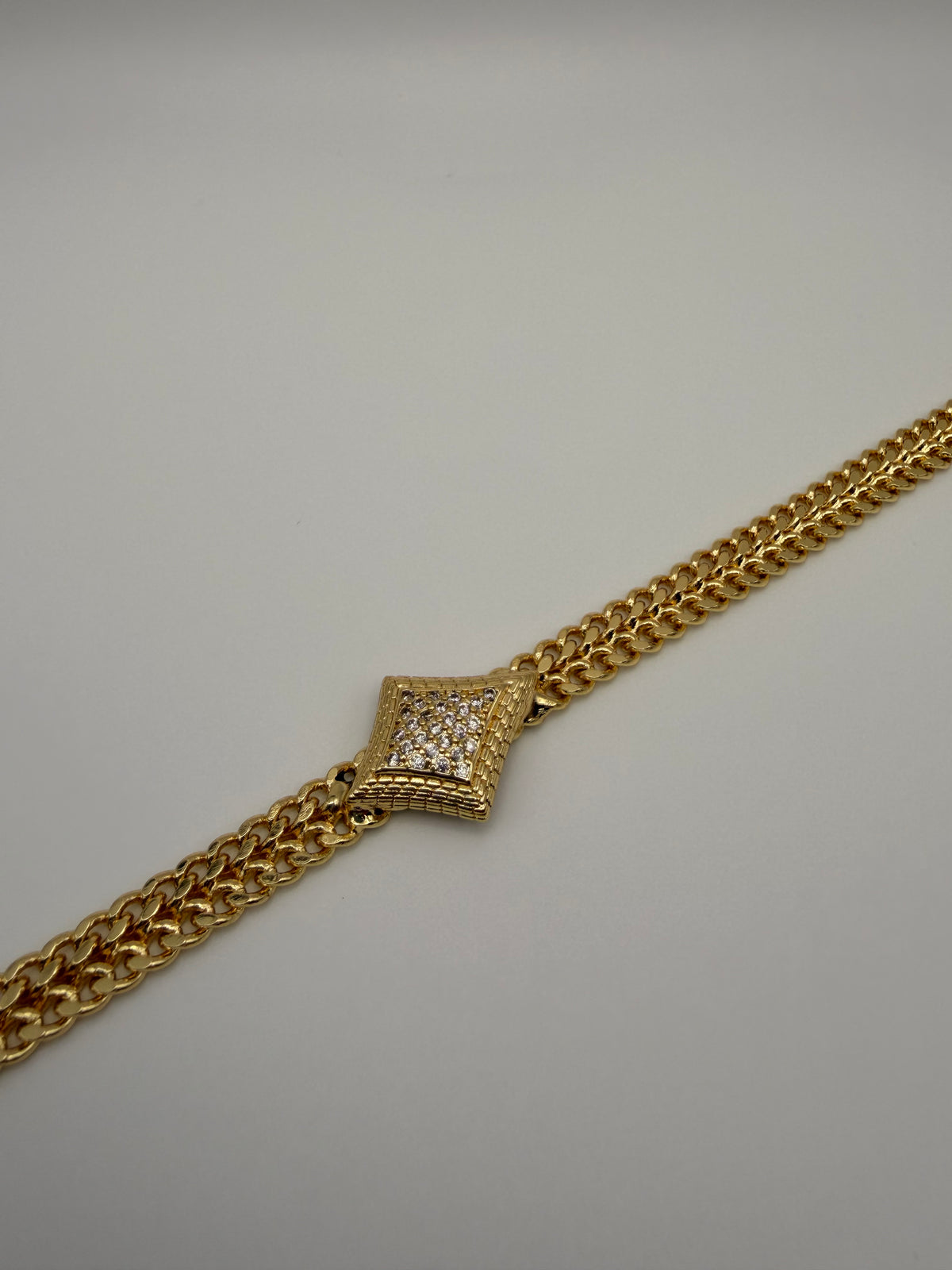18K Gold Filled Diamond CZ & Double Chain Jewelry Set no