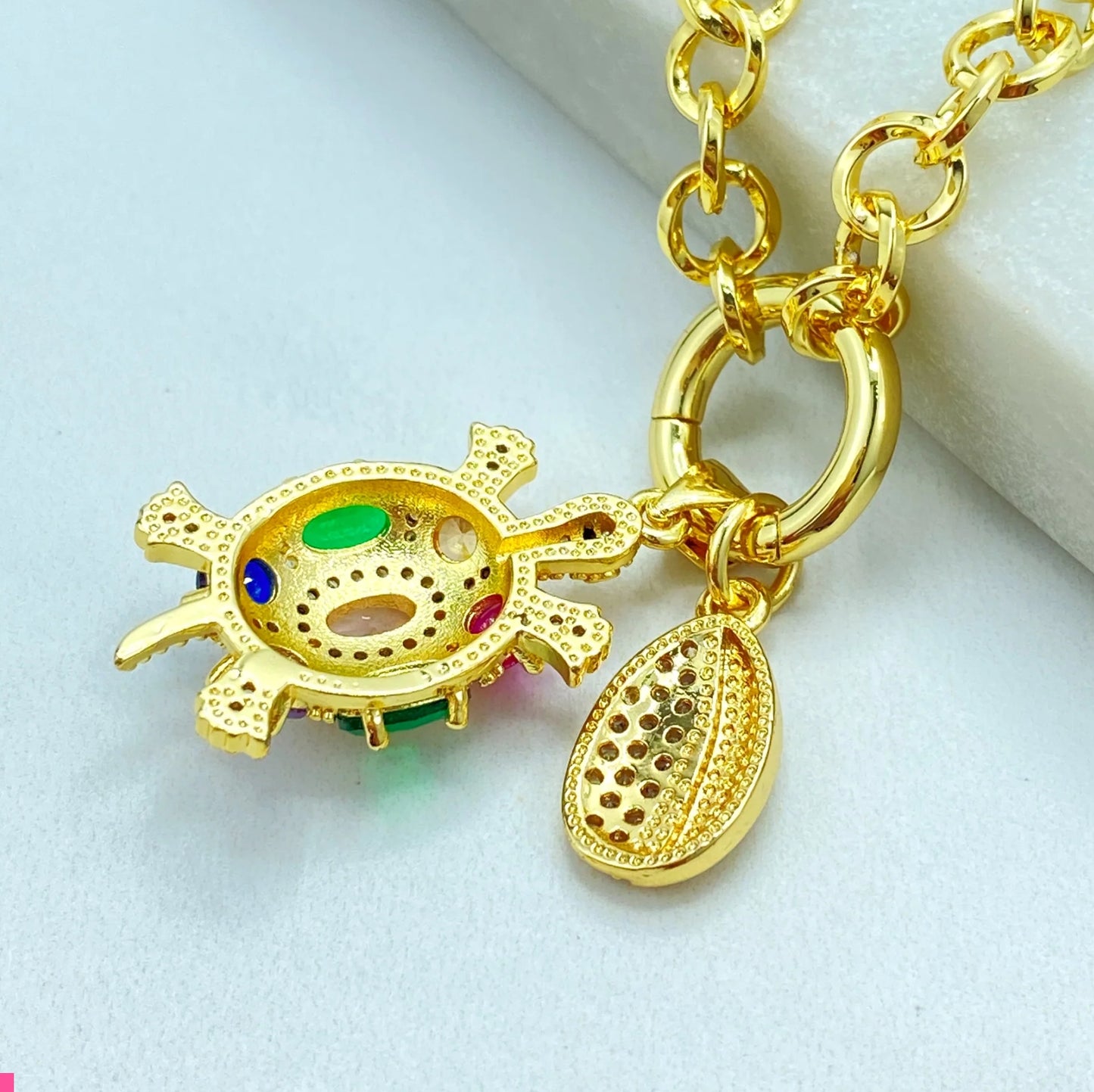 Golden Ocean Charm Necklace | 18K Gold Filled – Turtle & Cowry Shell