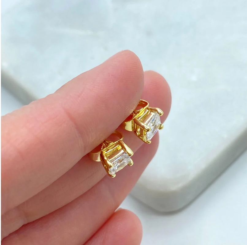 18k Gold Filled Princess Cut Stud Earrings | Square CZ Stone