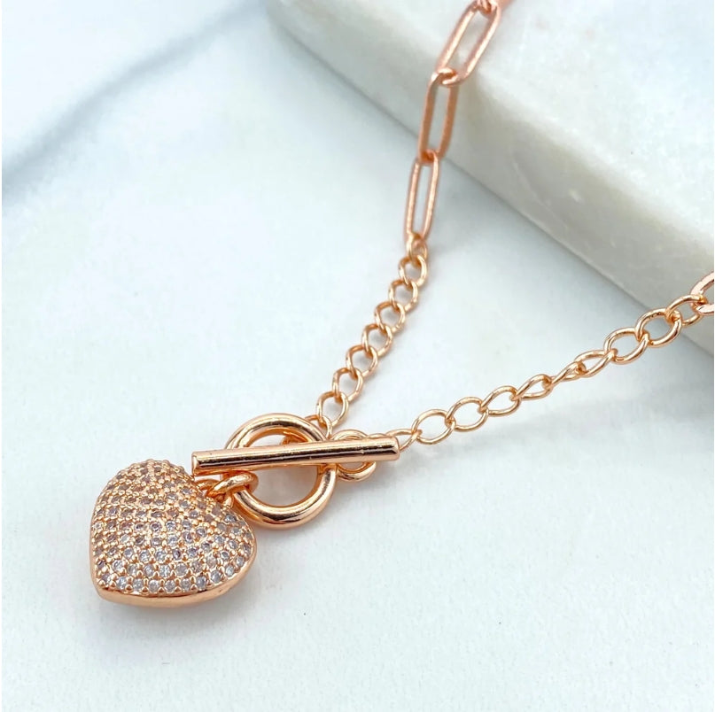 Rose Gold Heart Toggle Necklace & Bracelet Set