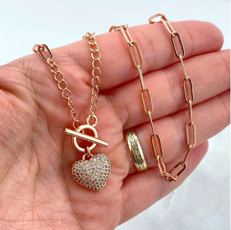 Rose Gold Heart Toggle Necklace & Bracelet Set