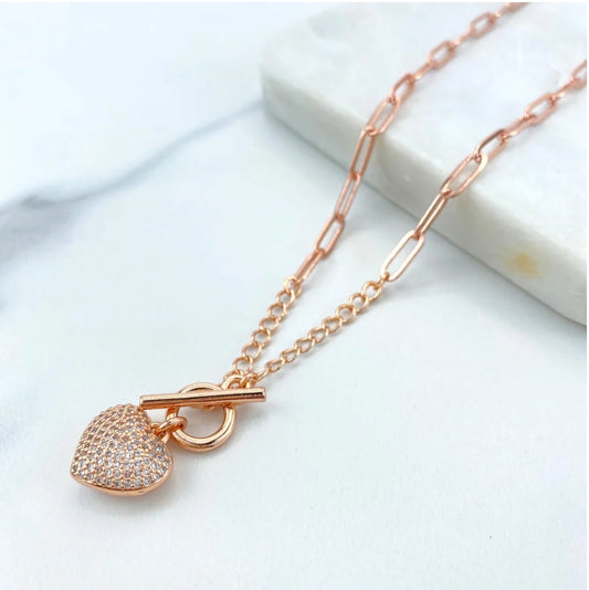 Rose Gold Heart Toggle Necklace & Bracelet Set