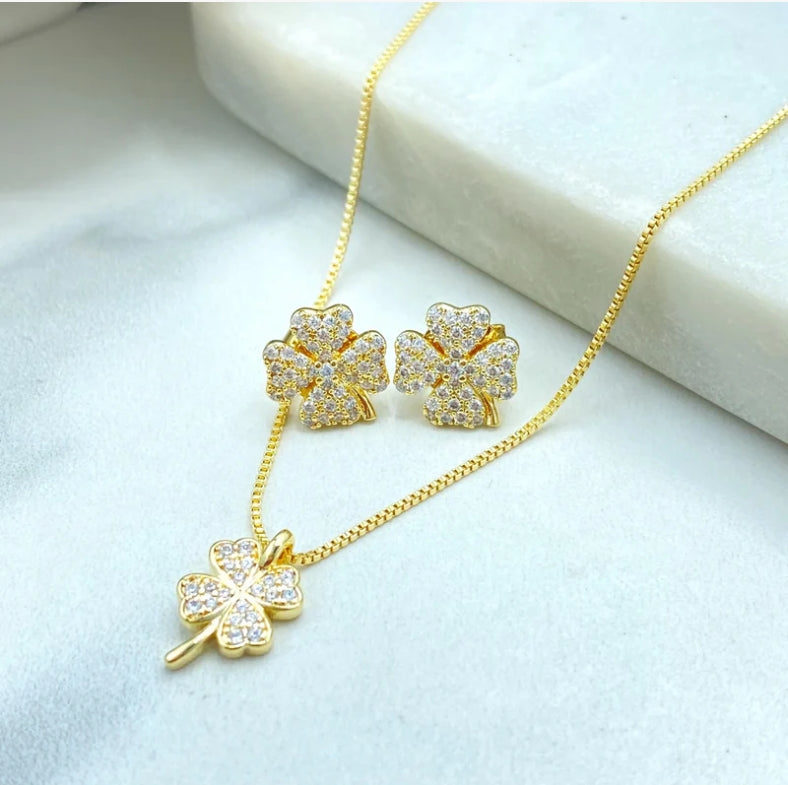 18K Gold Filled Four Leaf Clover Jewelry Set