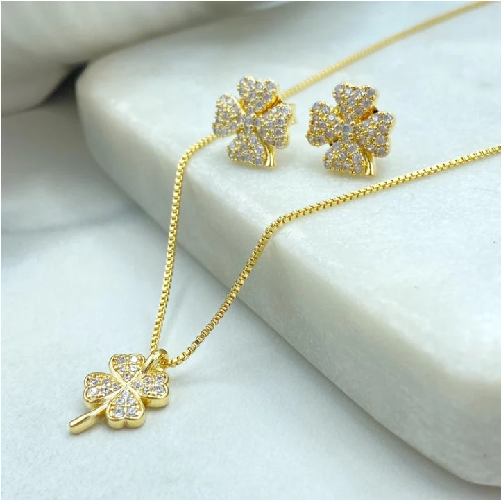 18K Gold Filled Four Leaf Clover Jewelry Set