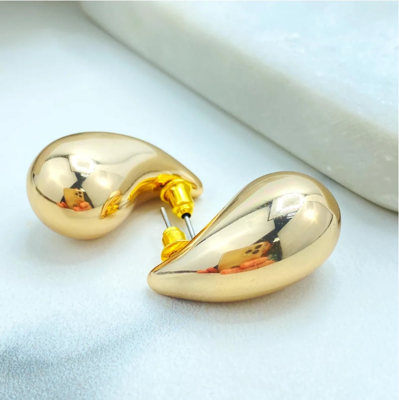 18K Gold Filled Gold Dome Earrings – Chunky Vintage Teardrop Puffed Drop Earrings