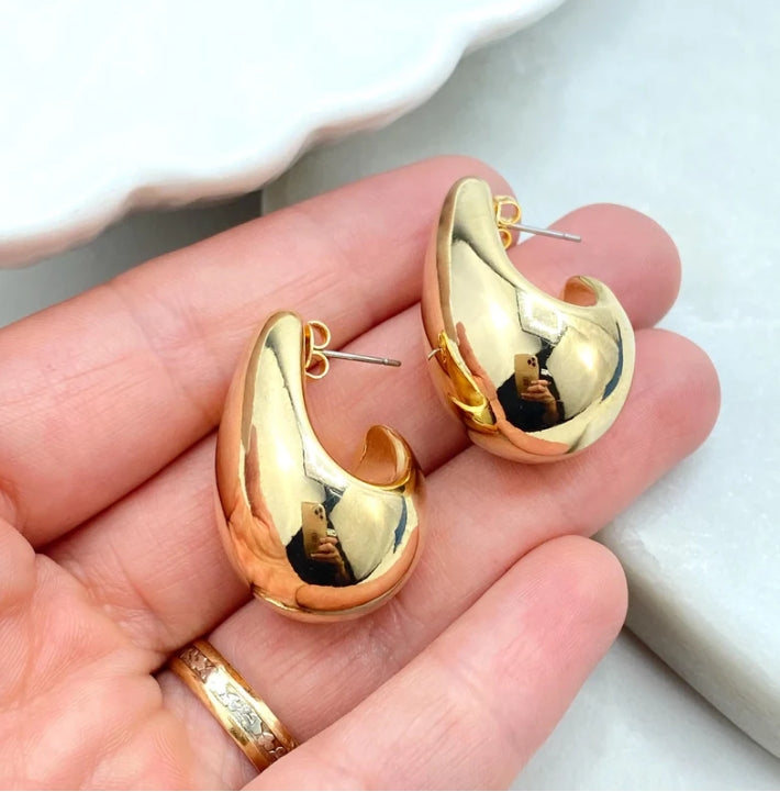 18K Gold Filled Bold Sculptural Hoop Earrings | Lightweight Statement Teardrop Drops