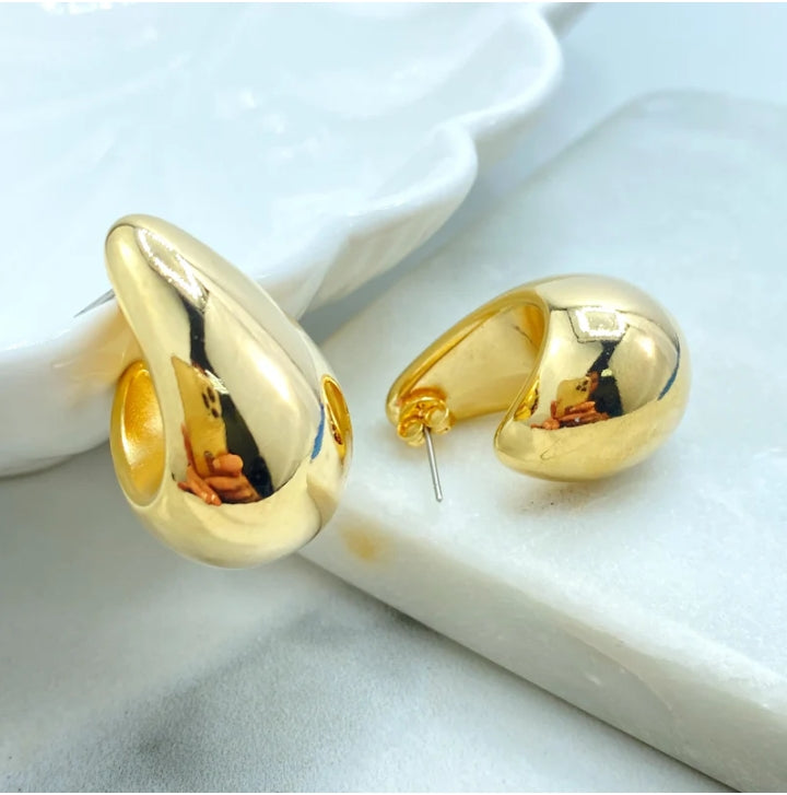 18K Gold Filled Bold Sculptural Hoop Earrings | Lightweight Statement Teardrop Drops