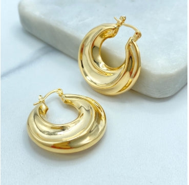 18k Gold Filled Chunky Puffy Hoop Earrings | Bold Statement Style