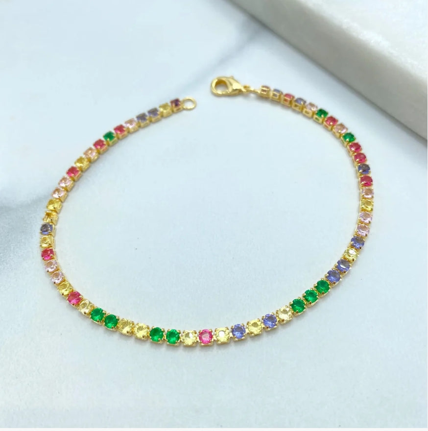 Rainbow Tennis Bracelet | 18K Gold Filled – Multicolor CZ Stones