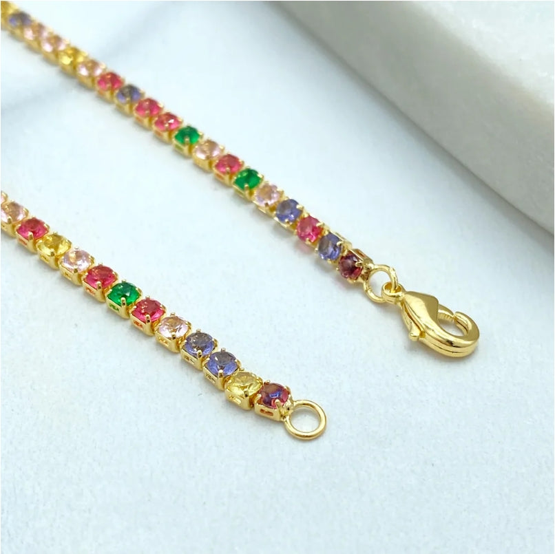 Rainbow Tennis Bracelet | 18K Gold Filled – Multicolor CZ Stones
