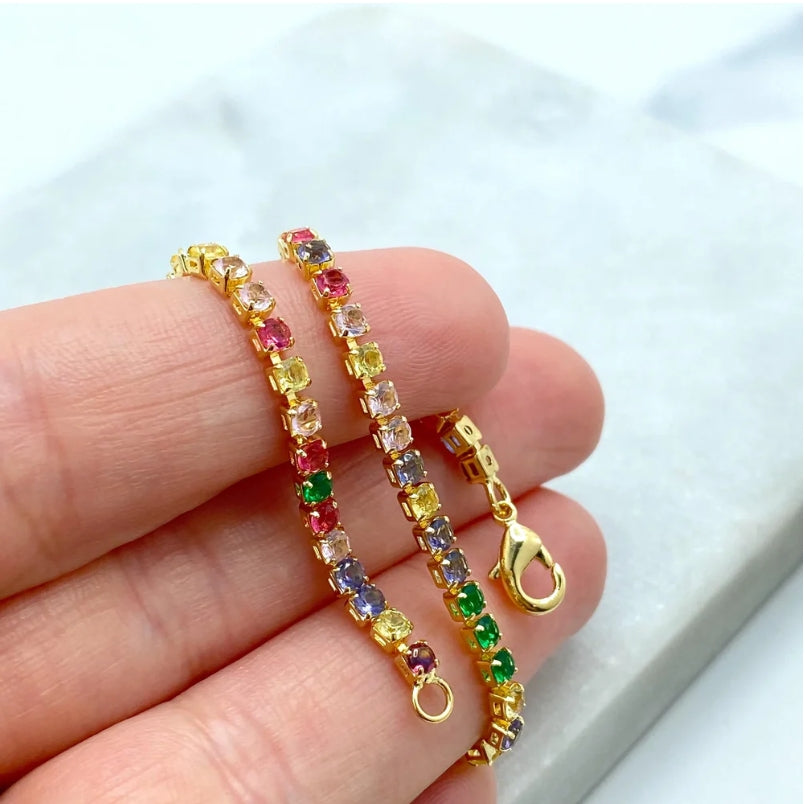 Rainbow Tennis Bracelet | 18K Gold Filled – Multicolor CZ Stones