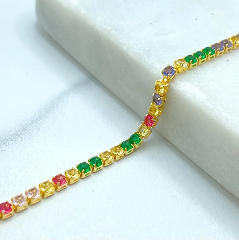 Rainbow Tennis Bracelet | 18K Gold Filled – Multicolor CZ Stones