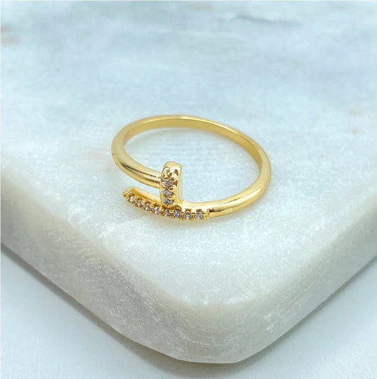Spiral CZ Statement Ring  18K Gold Filled – Micro CZ T-Shape Spiral Design