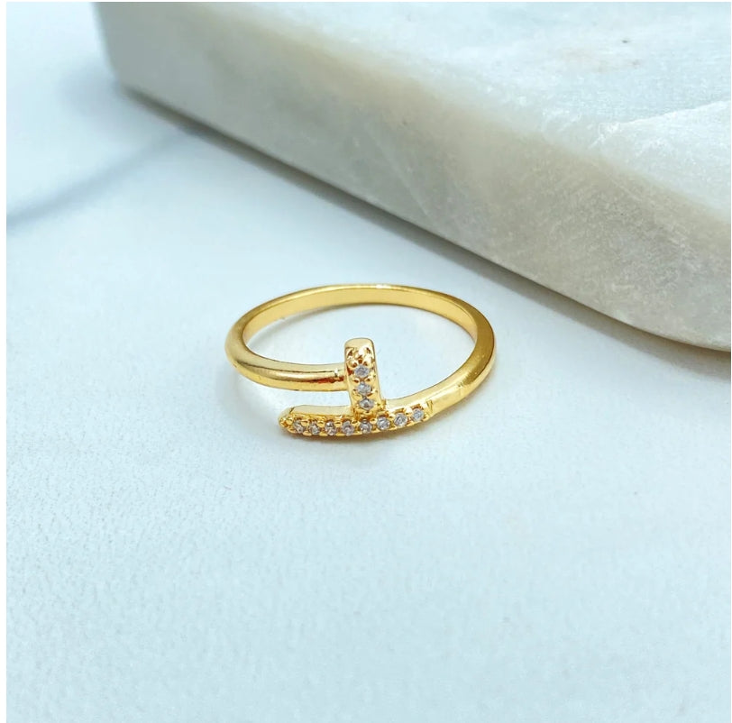 Spiral CZ Statement Ring  18K Gold Filled – Micro CZ T-Shape Spiral Design