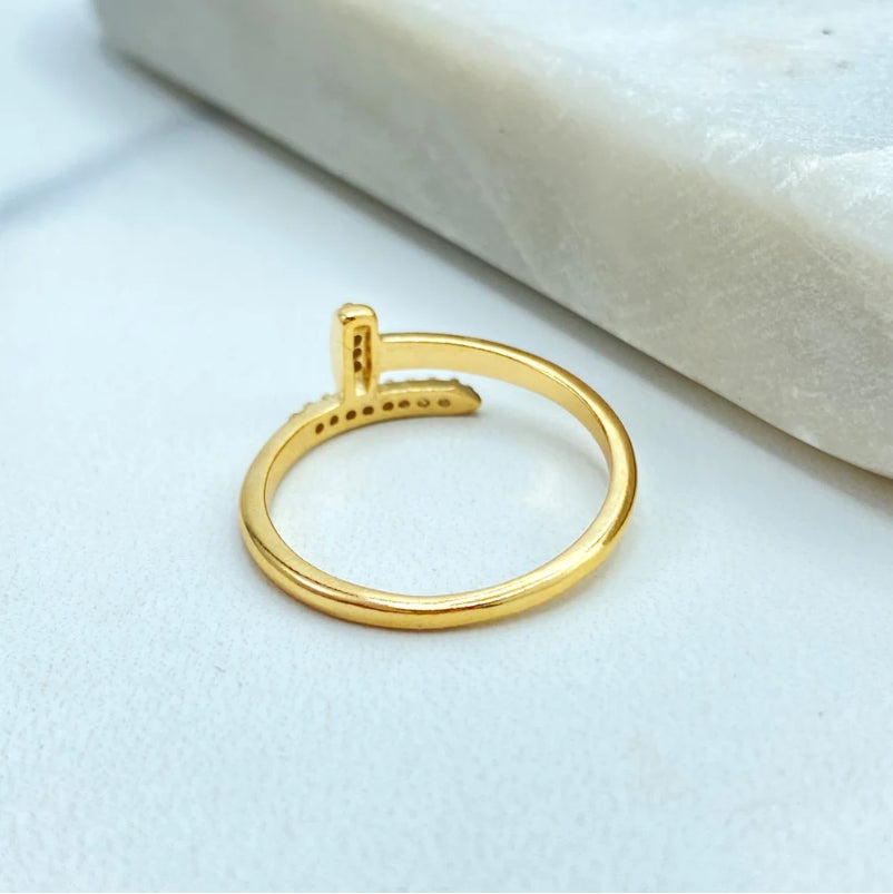 Spiral CZ Statement Ring  18K Gold Filled – Micro CZ T-Shape Spiral Design