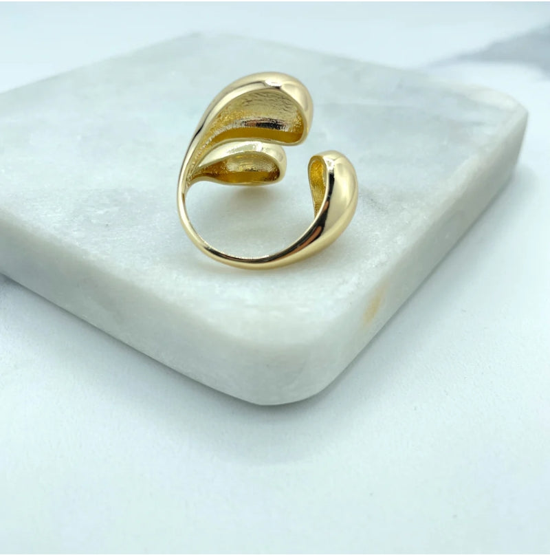18K Gold Filled Teardrop Open Cuff Ring | Chunky Vintage Drop Shape Ring