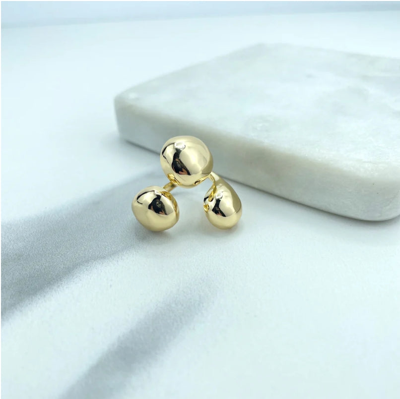 18K Gold Filled Teardrop Open Cuff Ring | Chunky Vintage Drop Shape Ring