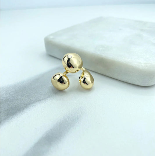 18K Gold Filled Teardrop Open Cuff Ring | Chunky Vintage Drop Shape Ring