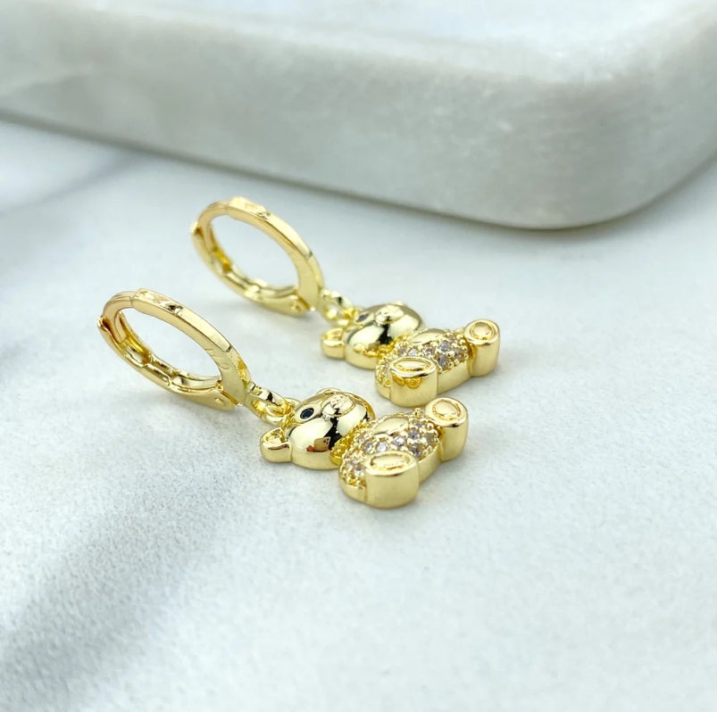 Teddy Bear Charm Jewelry Set  18K Gold Filled – Necklace & Huggie Earrings with Micro CZ