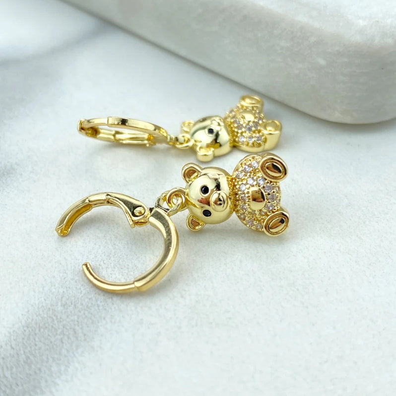 Teddy Bear Charm Jewelry Set  18K Gold Filled – Necklace & Huggie Earrings with Micro CZ