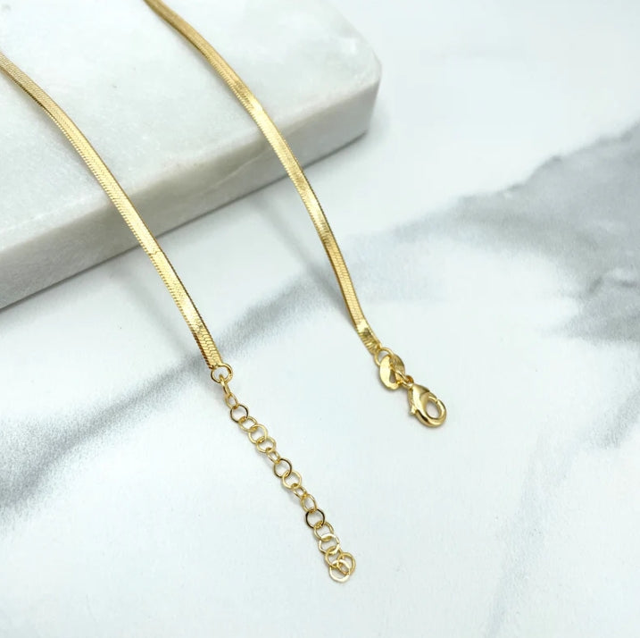 18k Gold Filled 2mm Snake Chain Necklace & Bracelet Set with Clear Micro CZ