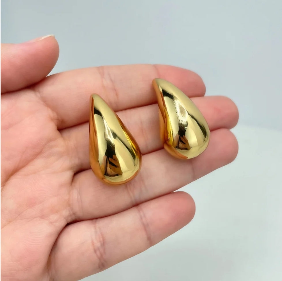 18K Gold Filled 31mm Chunky Dome Teardrop Drop Earrings