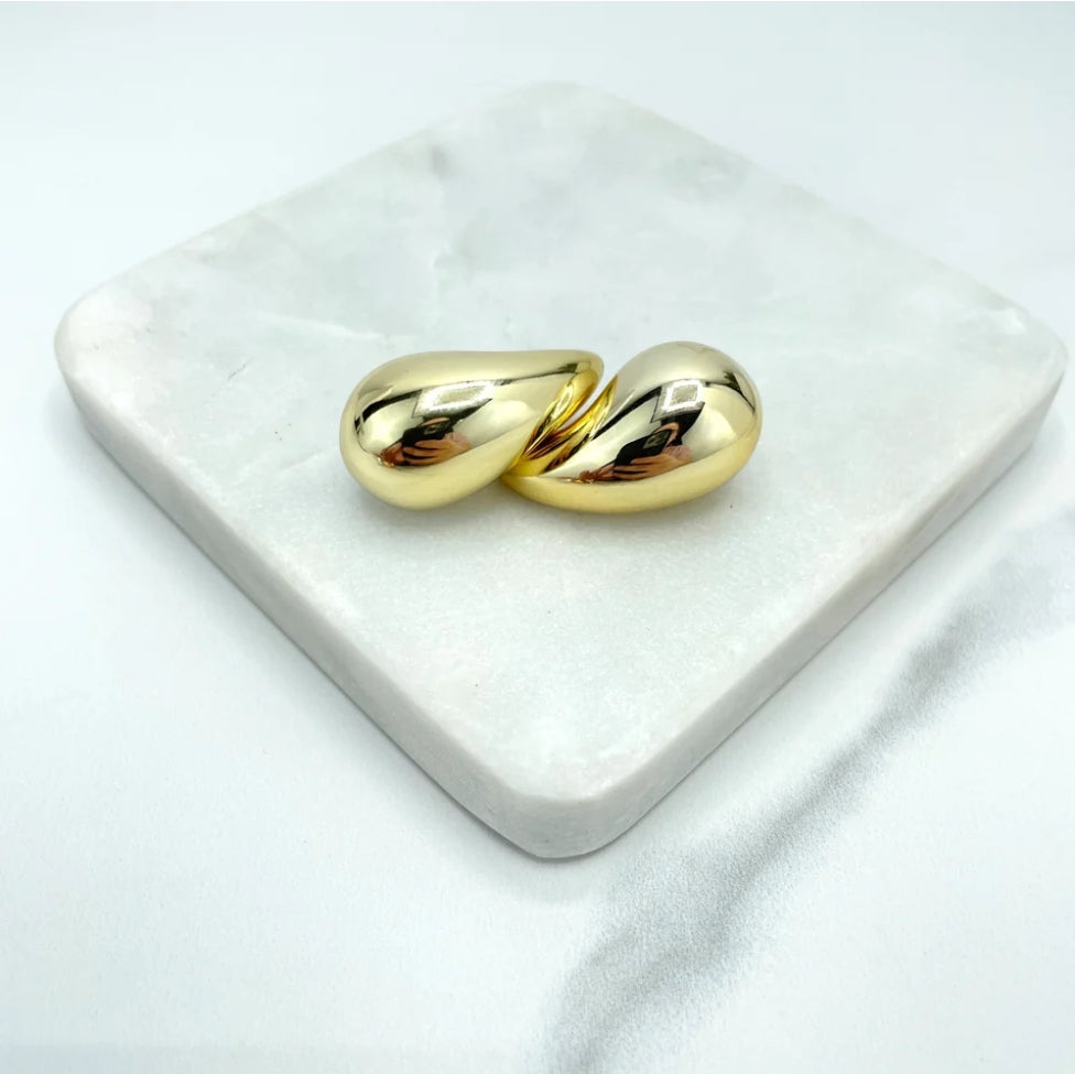 18K Gold Filled 31mm Chunky Dome Teardrop Drop Earrings