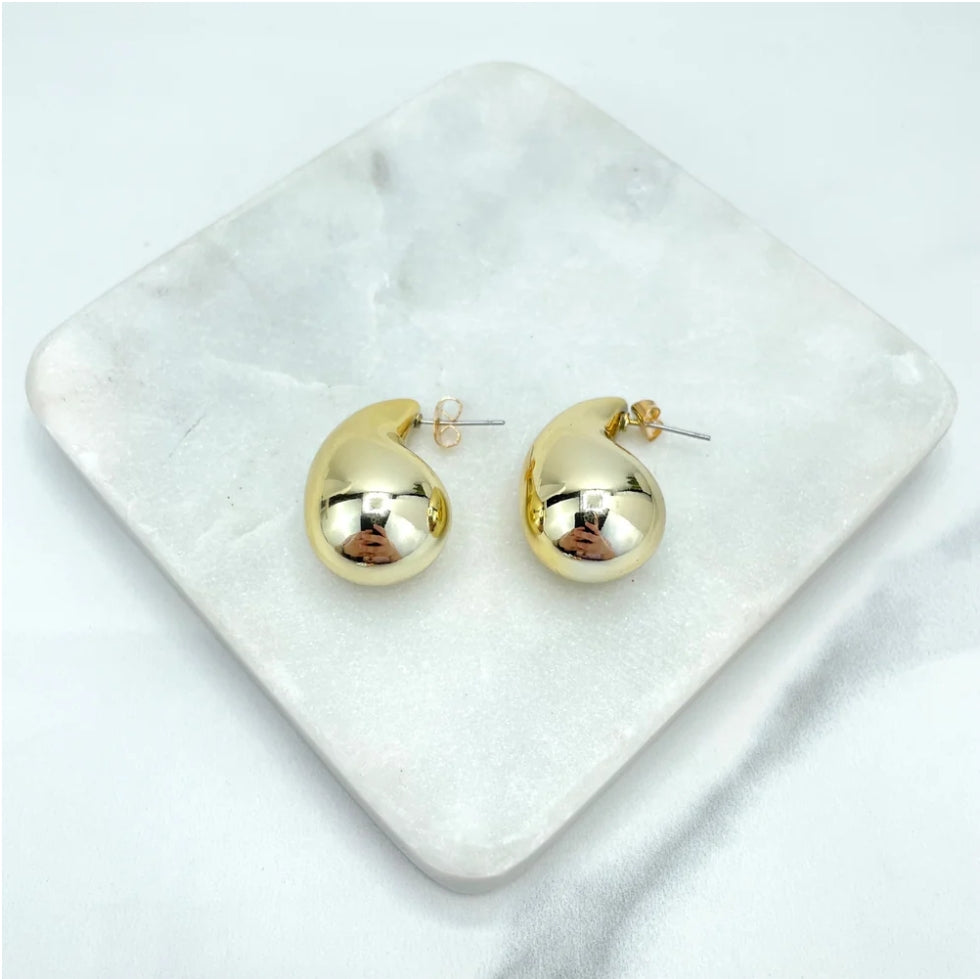 18K Gold Filled 31mm Chunky Dome Teardrop Drop Earrings