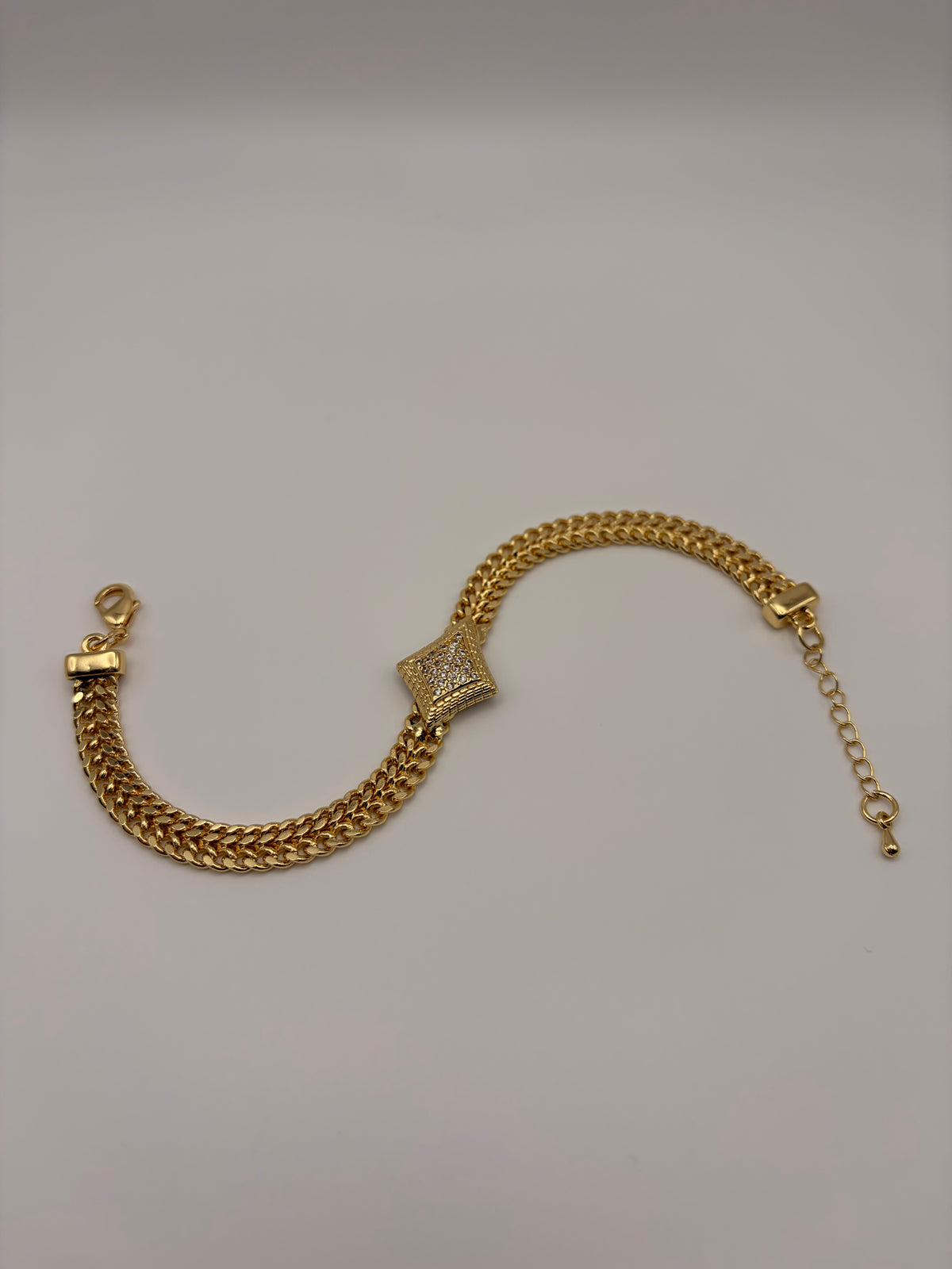 18K Gold Filled Diamond CZ & Double Chain Jewelry Set no