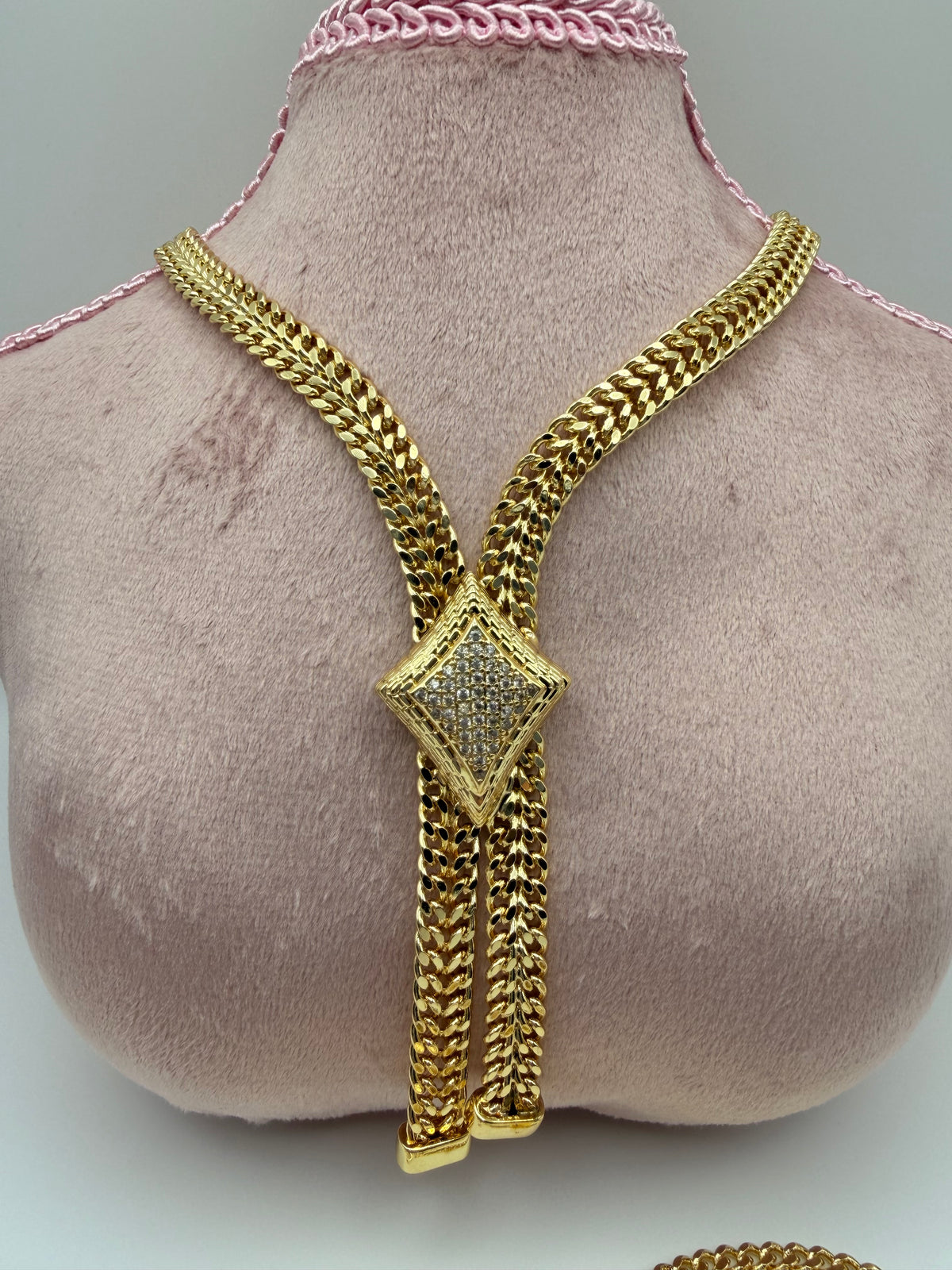 18K Gold Filled Diamond CZ & Double Chain Jewelry Set no