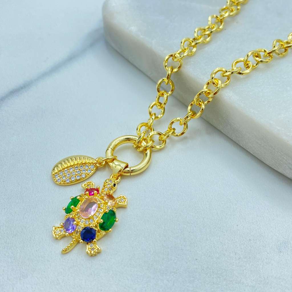 Golden Ocean Charm Necklace | 18K Gold Filled – Turtle & Cowry Shell