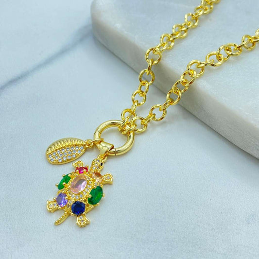 Golden Ocean Charm Necklace | 18K Gold Filled – Turtle & Cowry Shell