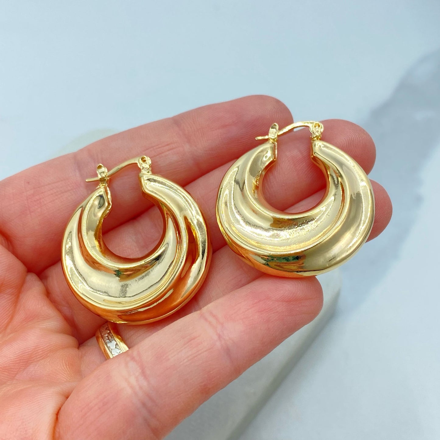 18k Gold Filled Chunky Puffy Hoop Earrings | Bold Statement Style