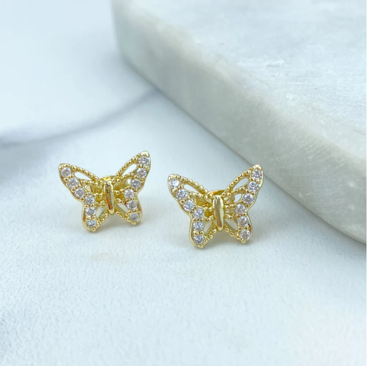 18K Gold Filled Micro CZ Butterfly Necklace & Earrings Set