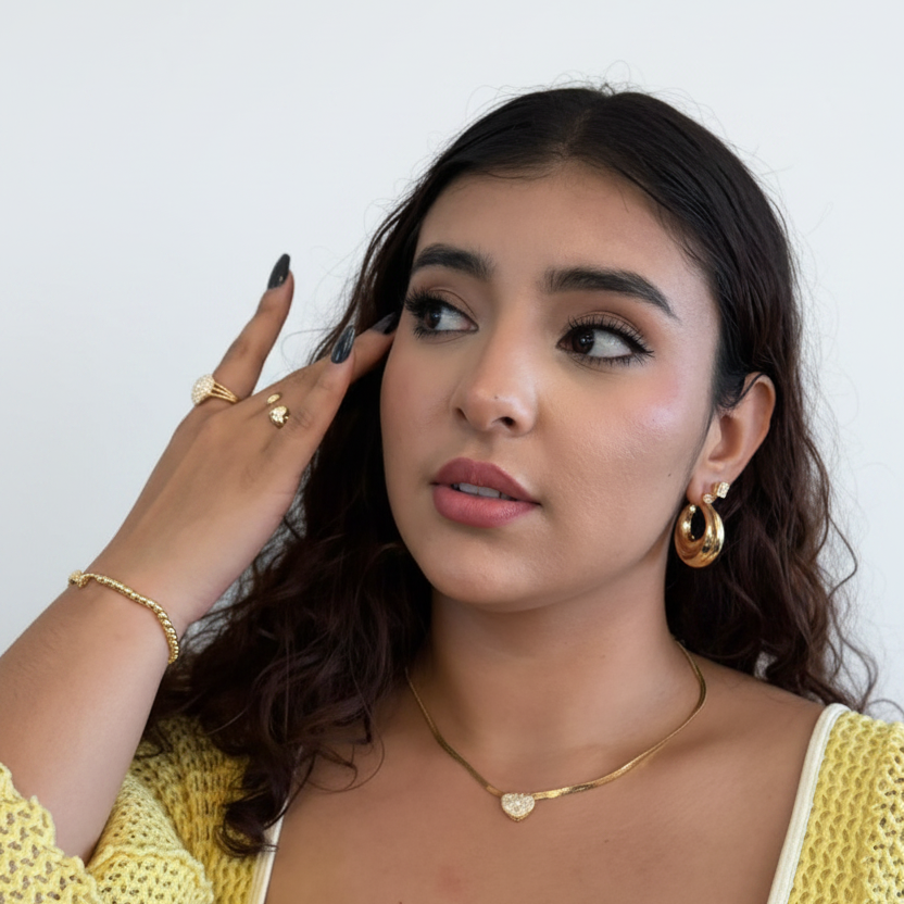 Model with White Background - Chunky Puffy Hoop Earrings